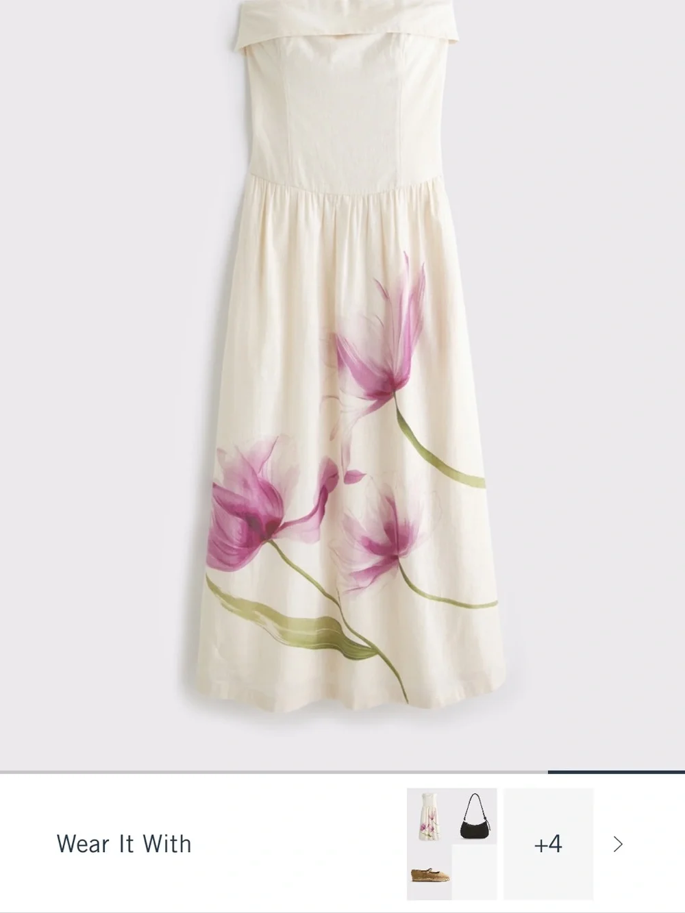 Never worn! Strapless Cream Maxi Dress with Pink Floral Print